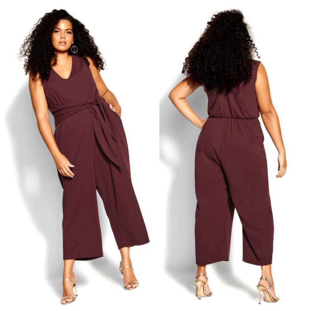 NWT City Chic Olivia  Waist Tie Jumpsuit in Garnet Relaxed Fit Wedding Party